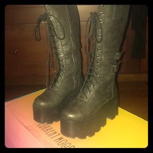 Current Mode knee high combat boots